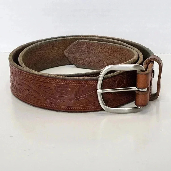 Gingerich Men's Size 40 Brown Embossed Leather Belt Casual Western Filigree - Picture 1 of 7